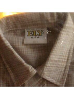 True Vintage BOYS  Shirt 6 1970's Shirt ELY PLAID STONE HIPPY MOD SHIRT USA NOS